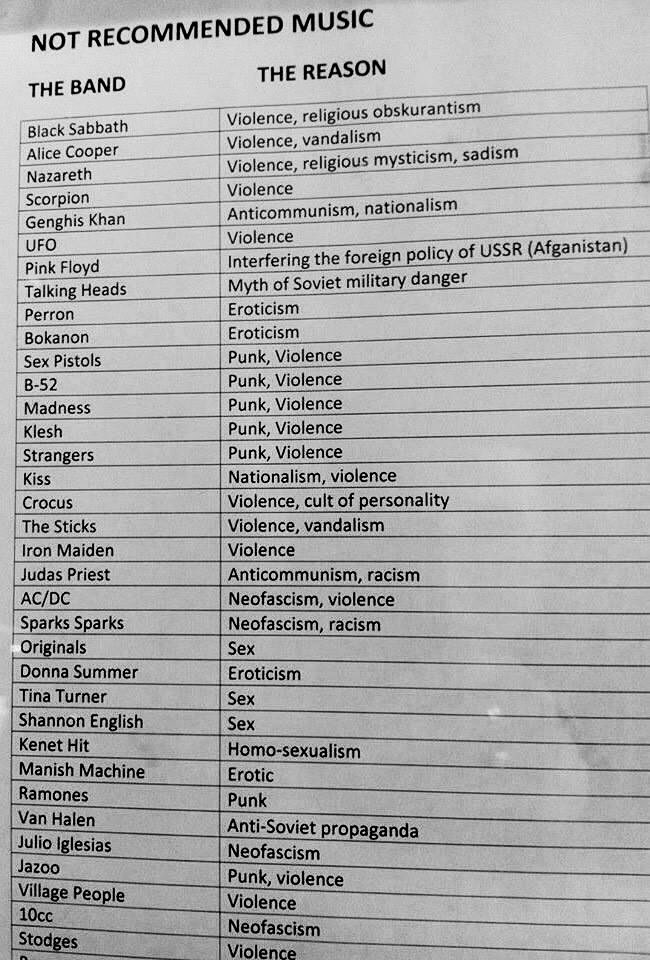 USSR banned music list